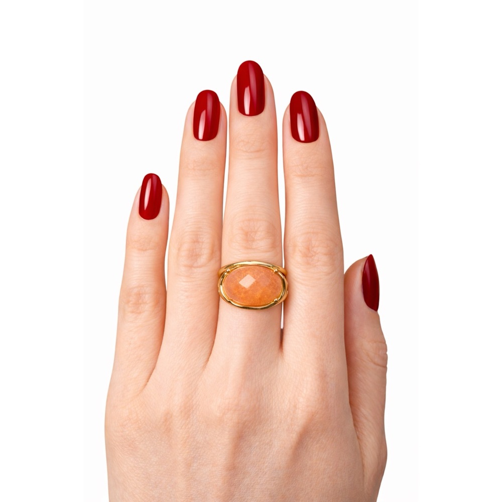 Goldtone Oval Sunstone Style Ring Size 8.5 Statement Cocktail Ring